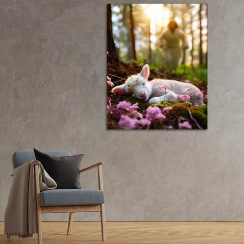 Lamb in all Seasons Canvas Wall Art