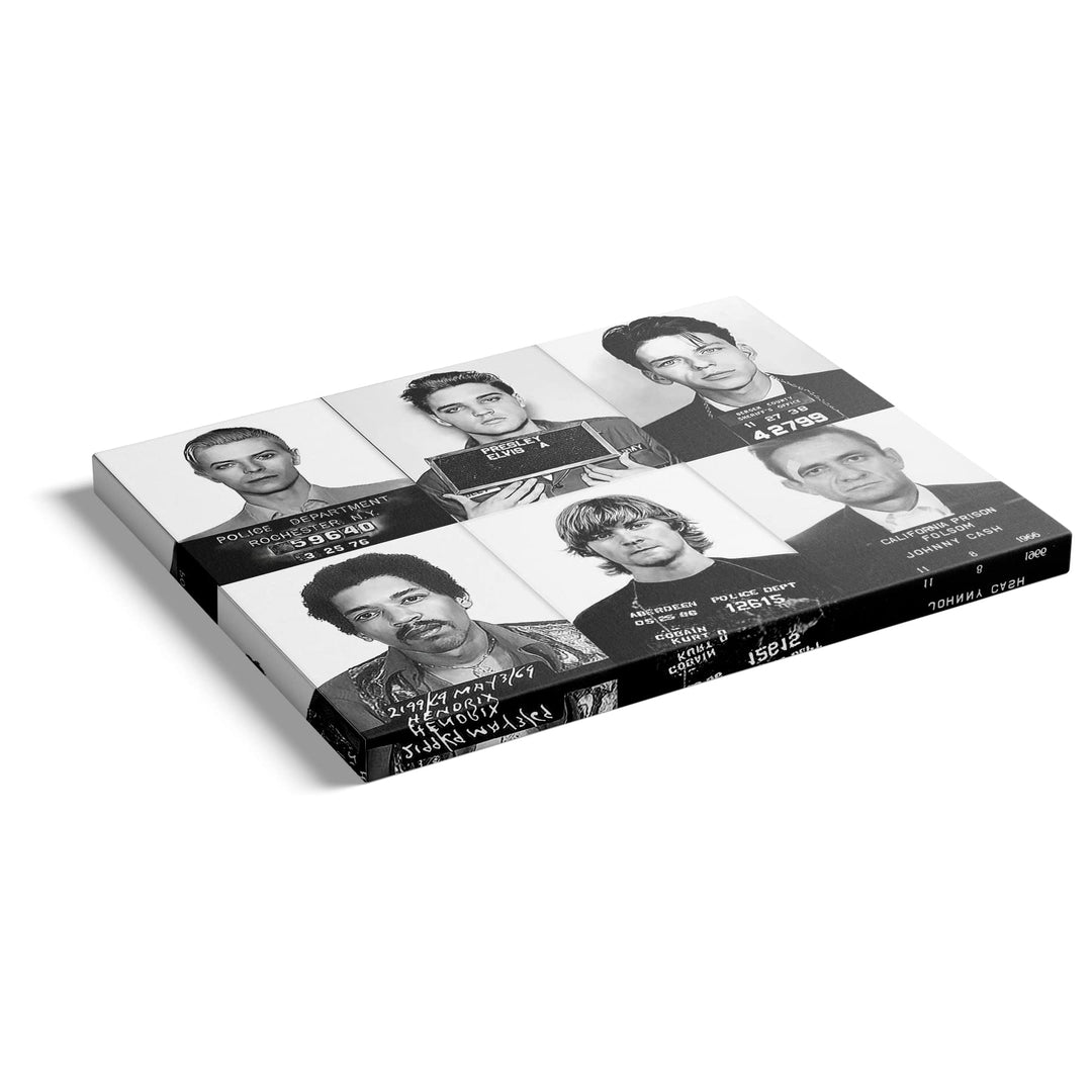 Kurt Cobain, Elvis Presley, Jimi Hendrix, David Bowie, Frank Sinatra, Johnny Cash Poster Canvas Framed, Celebrity Mugshot Poster, Mugshot Wall Art