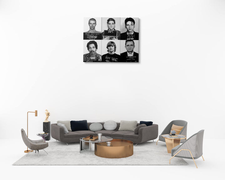 Kurt Cobain, Elvis Presley, Jimi Hendrix, David Bowie, Frank Sinatra, Johnny Cash Poster Canvas Framed, Celebrity Mugshot Poster, Mugshot Wall Art
