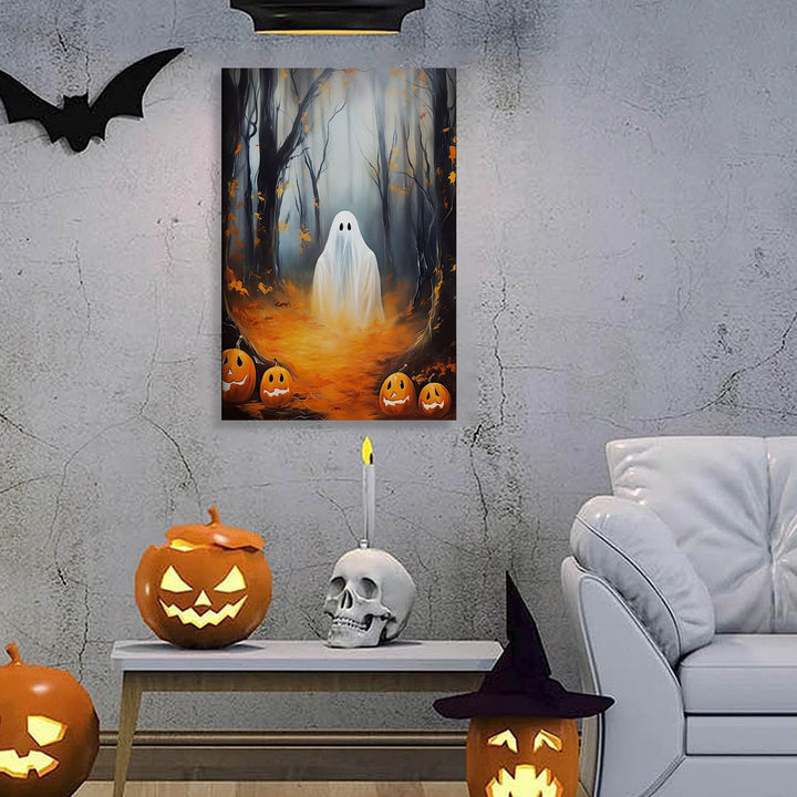 Halloween Wall Art Spooky Ghost In Pumpkin Garden Gothic Canvas Wall Art Dark Academia Ghost Poster Haunting Ghost Art Print for Fall Home Decor