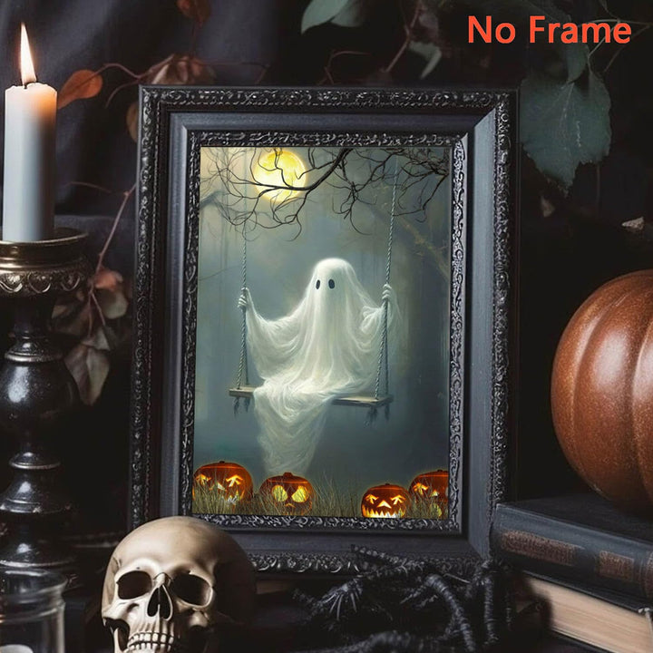 Halloween Wall Art Spooky Ghost In Pumpkin Garden Gothic Canvas Wall Art Dark Academia Ghost Poster Haunting Ghost Art Print for Fall Home Decor