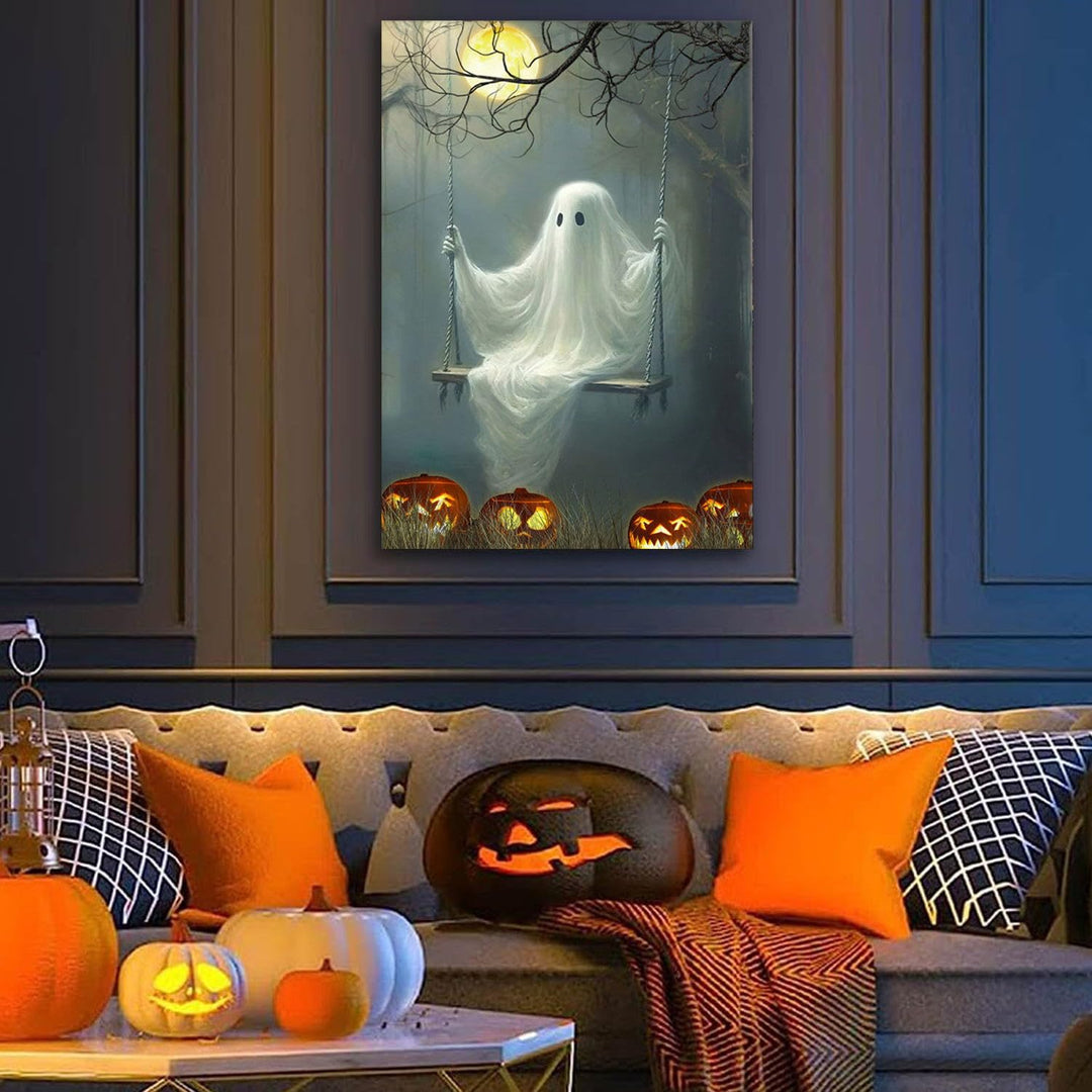 Halloween Wall Art Spooky Ghost In Pumpkin Garden Gothic Canvas Wall Art Dark Academia Ghost Poster Haunting Ghost Art Print for Fall Home Decor