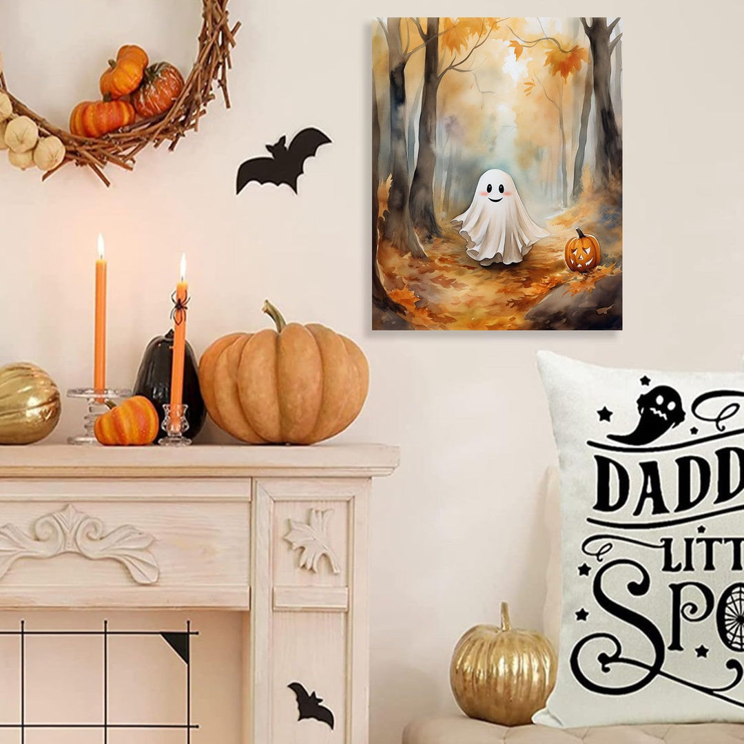 Halloween Wall Art Spooky Ghost In Pumpkin Garden Gothic Canvas Wall Art Dark Academia Ghost Poster Haunting Ghost Art Print for Fall Home Decor