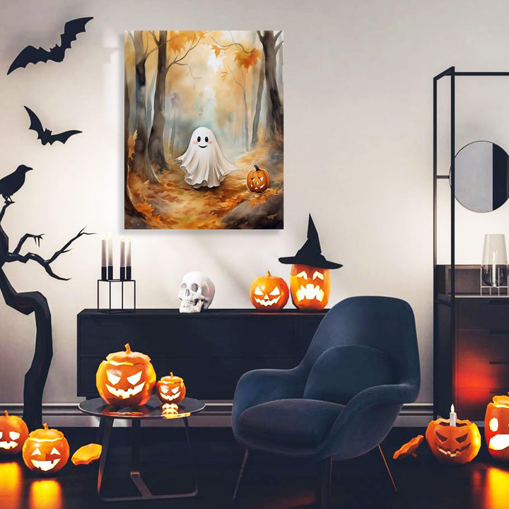 Halloween Wall Art Spooky Ghost In Pumpkin Garden Gothic Canvas Wall Art Dark Academia Ghost Poster Haunting Ghost Art Print for Fall Home Decor