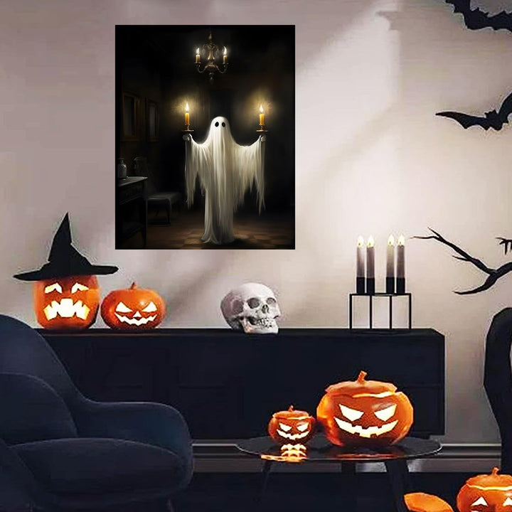 Halloween Wall Art Spooky Ghost In Pumpkin Garden Gothic Canvas Wall Art Dark Academia Ghost Poster Haunting Ghost Art Print for Fall Home Decor