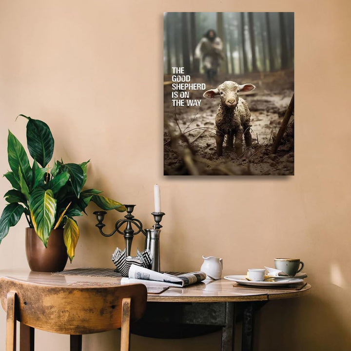 Christian Canvas Wall Art Jesus Saving Lamb Picture (with text)