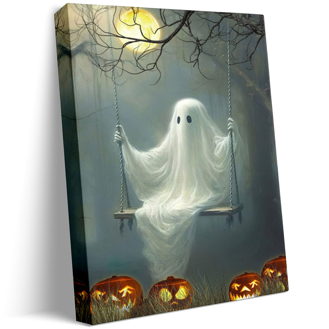 Halloween Wall Art Spooky Ghost In Pumpkin Garden Gothic Canvas Wall Art Dark Academia Ghost Poster Haunting Ghost Art Print for Fall Home Decor