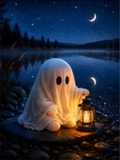 Little Ghosts & Candlelight Halloween Canvas Wall Art for Kids