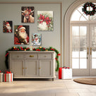 Christmas Poinsettia Canvas Wall Art, Red Holiday Floral Decor with Holly and Berries