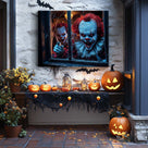 Creepy Clowns at the Window Halloween Canvas Wall Art – Dark Horror Party Decor