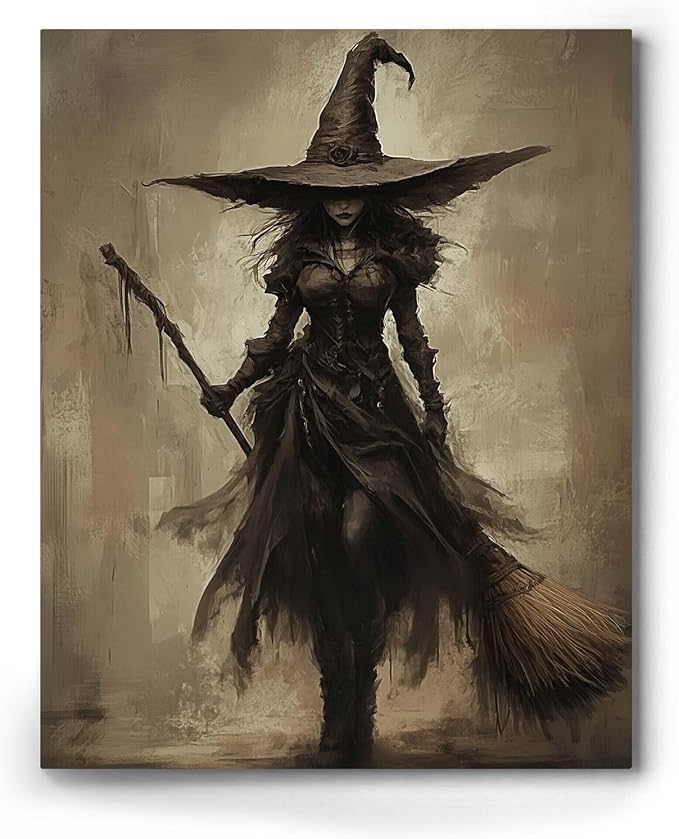 Witch Holding Her Broom / 8"L x 10"W