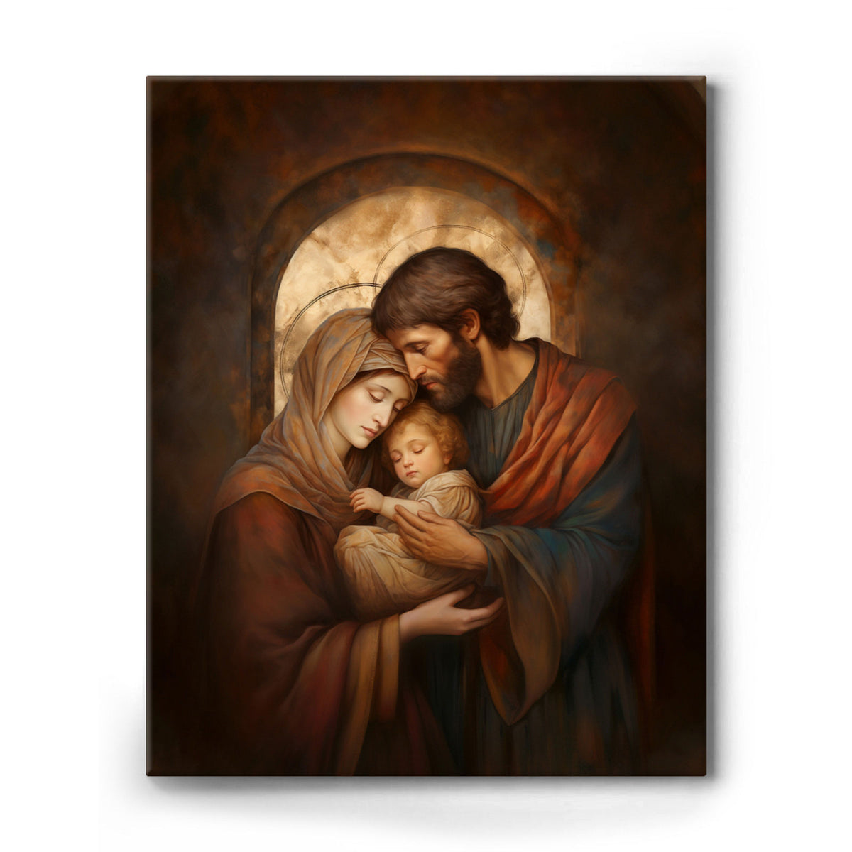 Holy Family Portrait Canvas Wall Art – Mary, Joseph and Baby Jesus Religious Home Decor