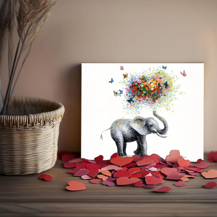 Vibrant Elephant with Butterflies and Heart Design