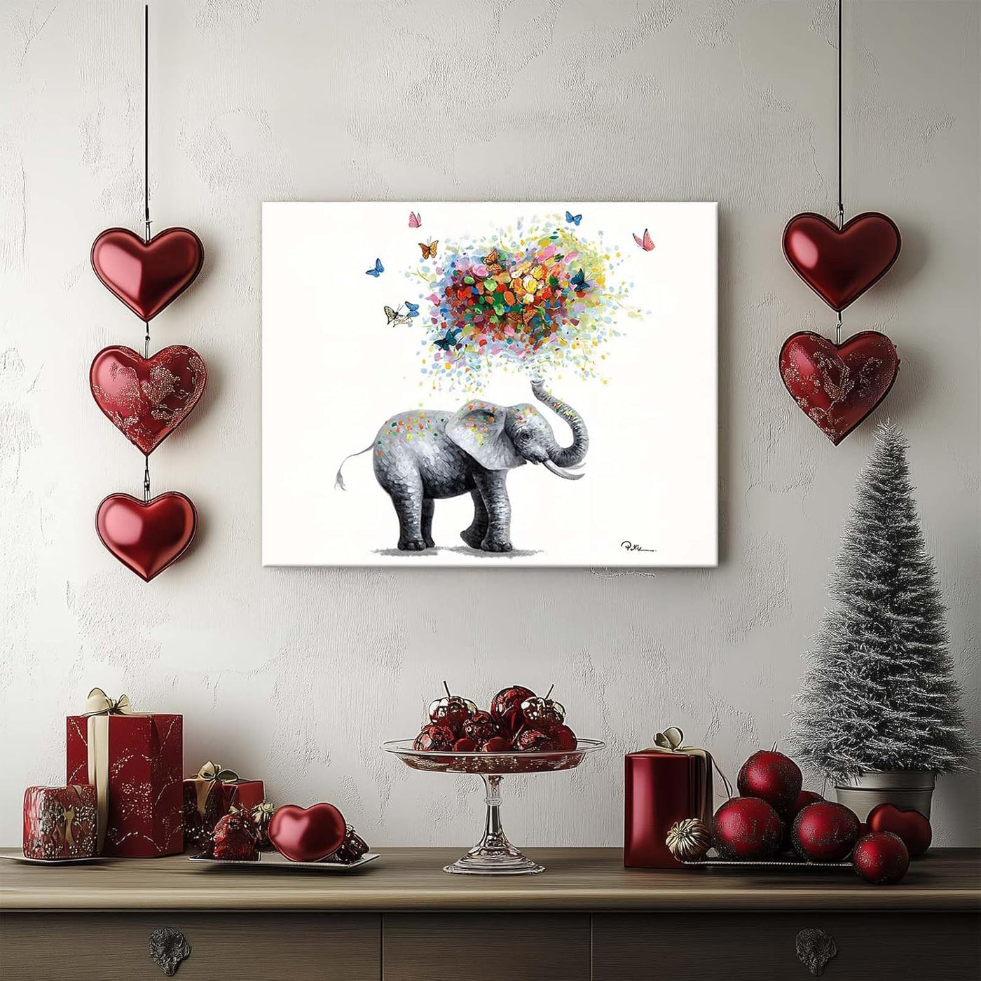 Vibrant Elephant with Butterflies and Heart Design