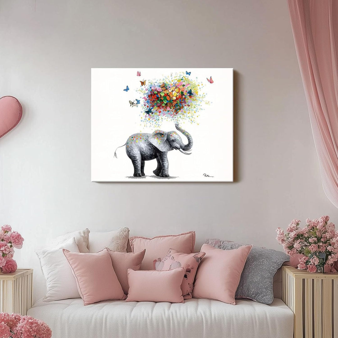 Vibrant Elephant with Butterflies and Heart Design