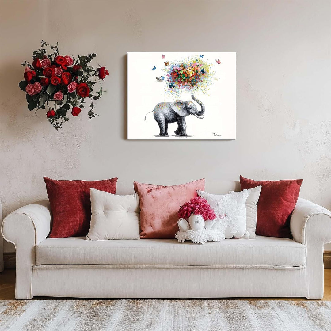 Vibrant Elephant with Butterflies and Heart Design
