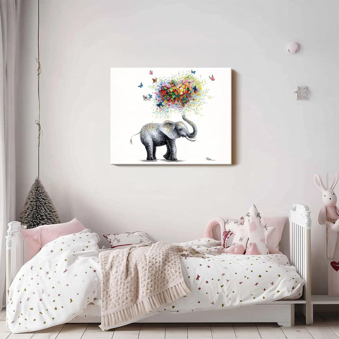 Vibrant Elephant with Butterflies and Heart Design