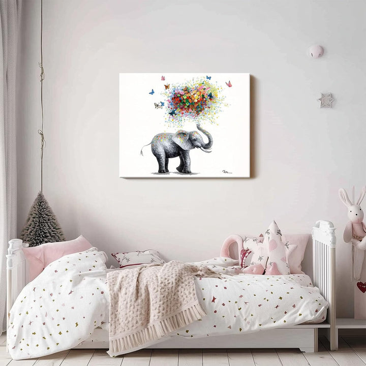 Vibrant Elephant with Butterflies and Heart Design