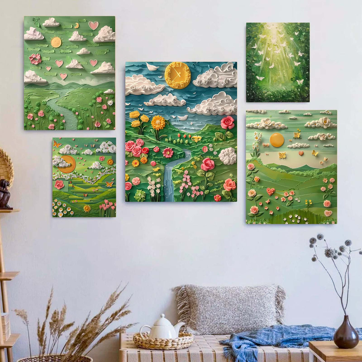 Whimsical Green Garden Paper Art Wall Decor