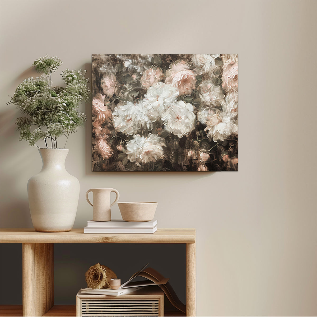 Vintage Blush Peony Floral Canvas Wall Art