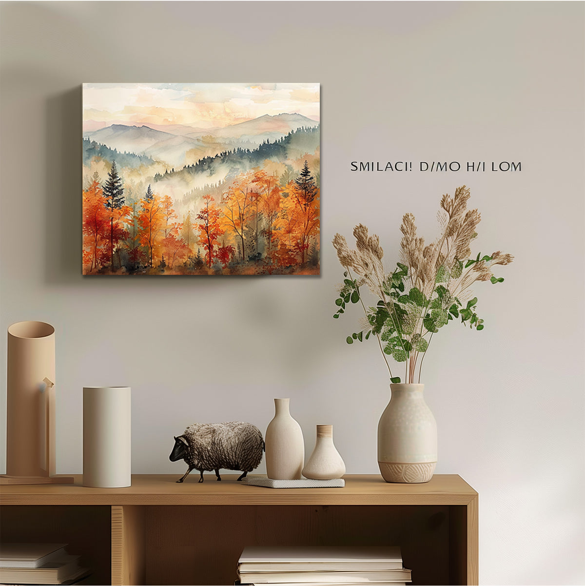 Autumn Mountain Forest Watercolor Landscape Wall Art