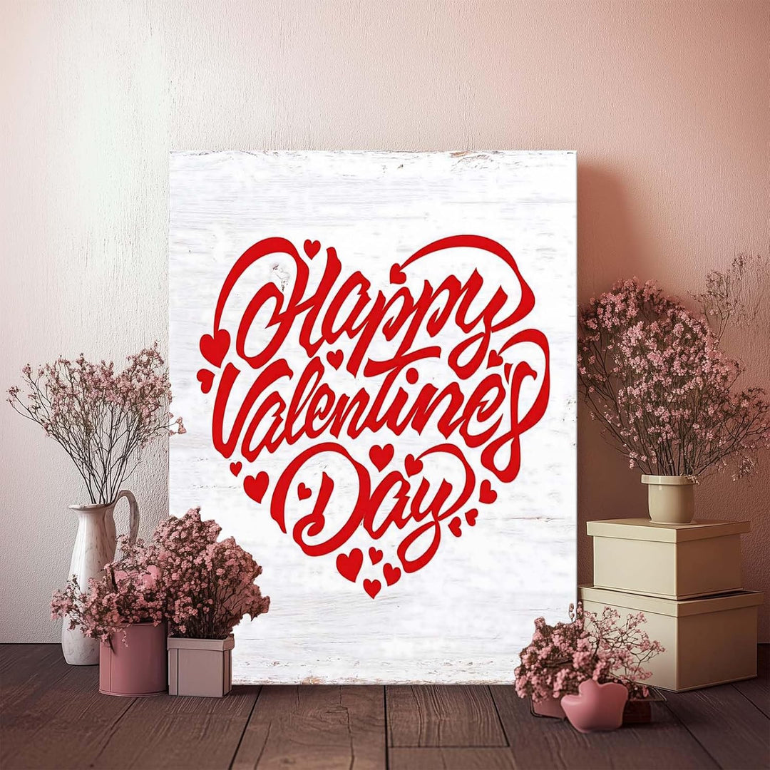 Vintage Print Art Heart-Shaped Happy Valentine's Day Design - Romantic Love