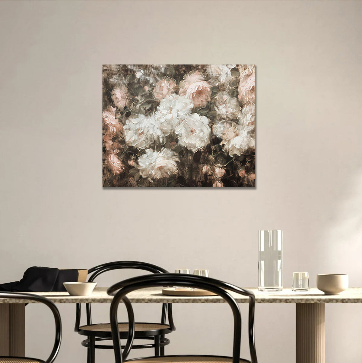 Vintage Blush Peony Floral Canvas Wall Art
