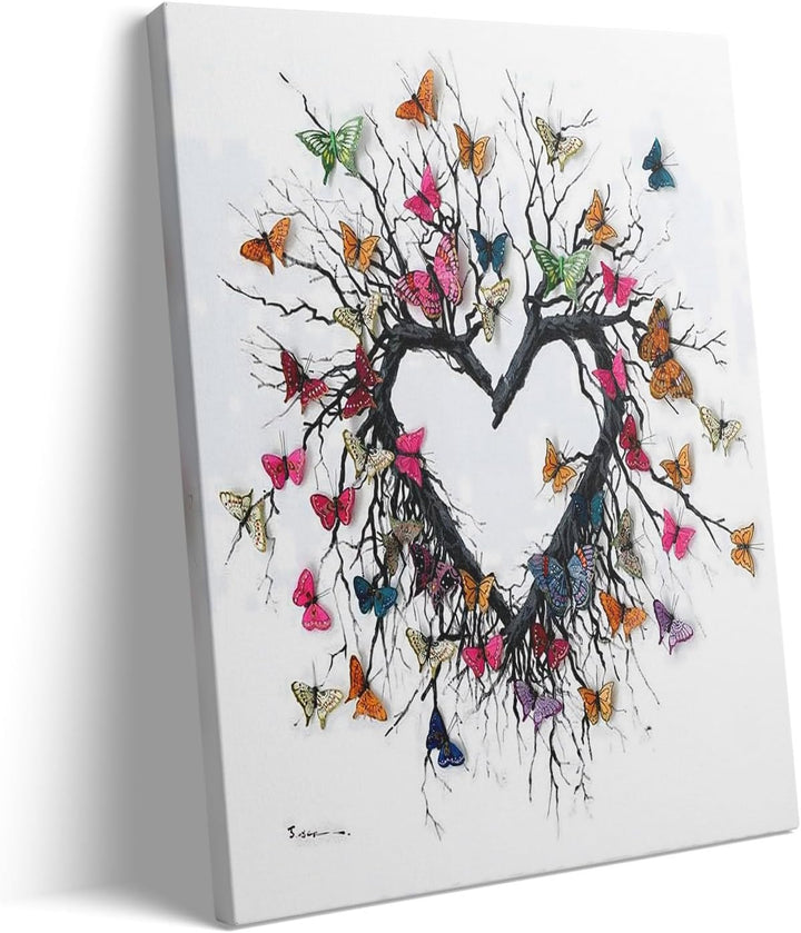 Heart-Shaped Butterfly Tree Vinatge Pictures Print Design