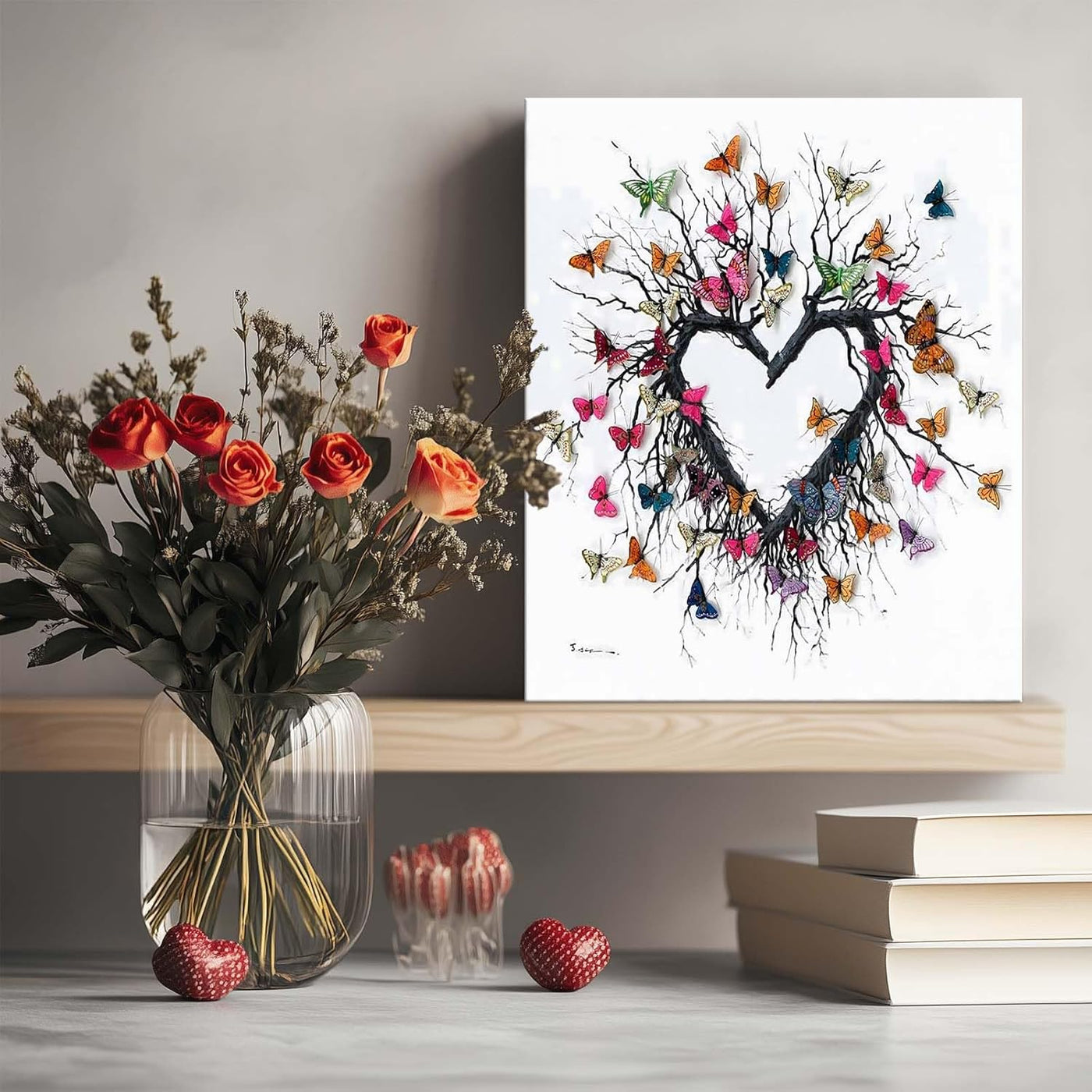 Heart-Shaped Butterfly Tree Vinatge Pictures Print Design
