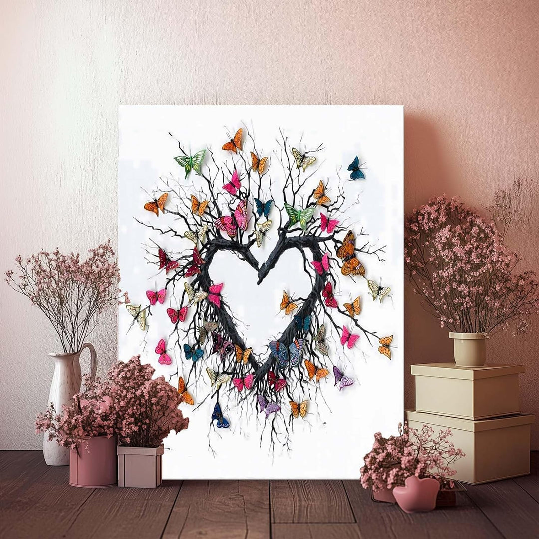 Heart-Shaped Butterfly Tree Vinatge Pictures Print Design