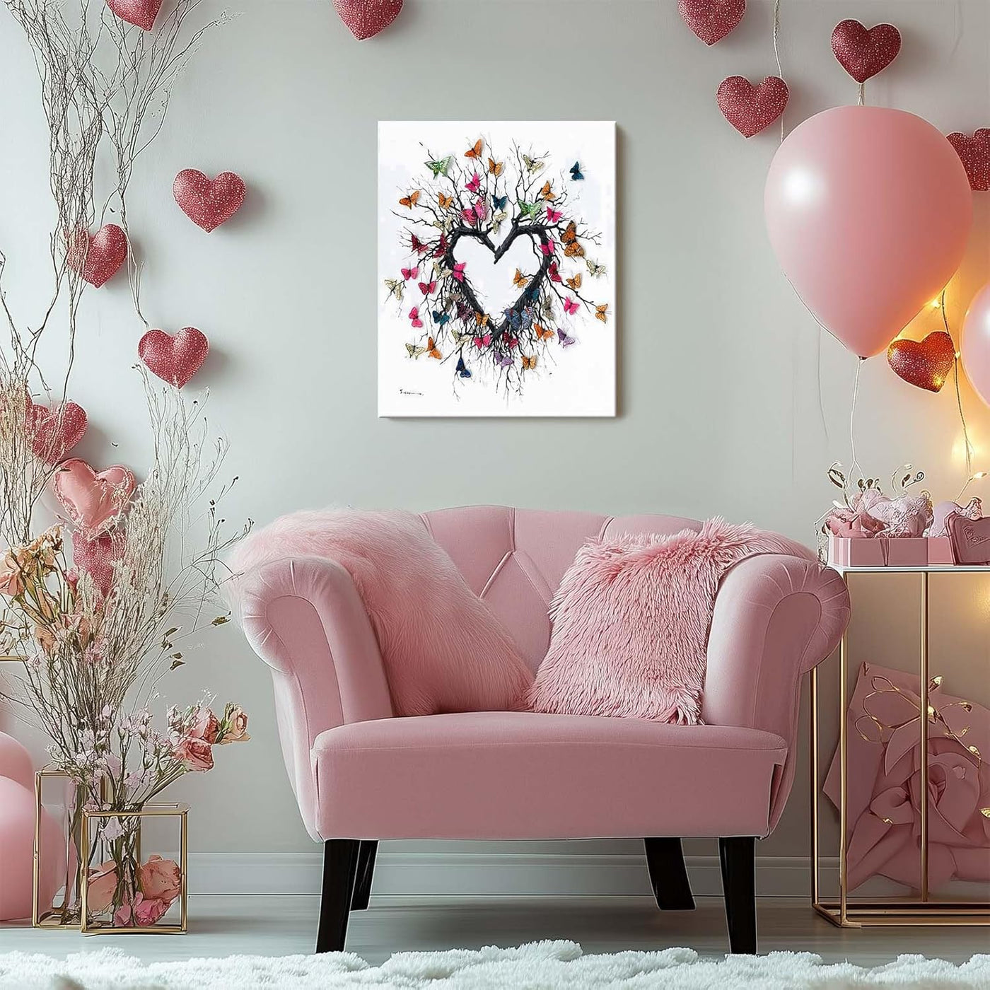 Heart-Shaped Butterfly Tree Vinatge Pictures Print Design