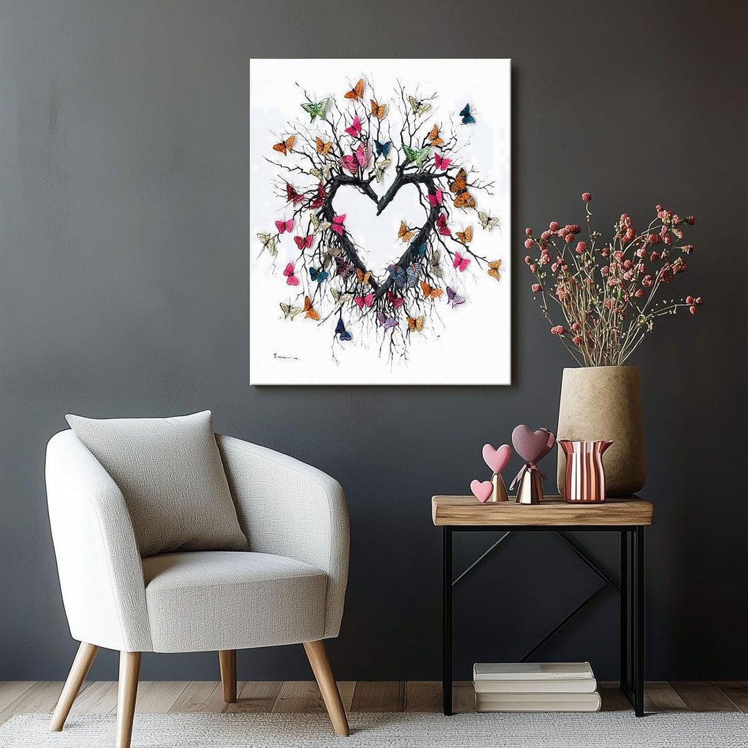 Heart-Shaped Butterfly Tree Vinatge Pictures Print Design
