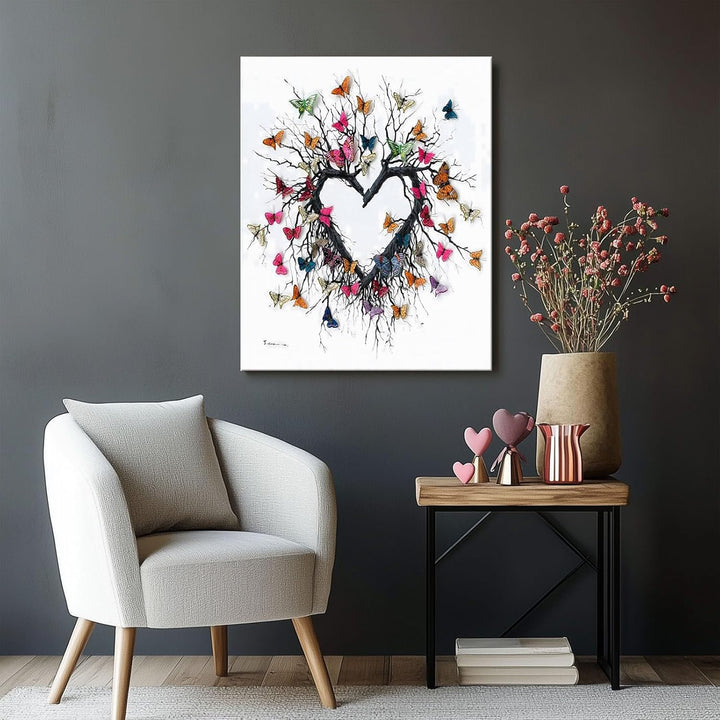 Heart-Shaped Butterfly Tree Vinatge Pictures Print Design