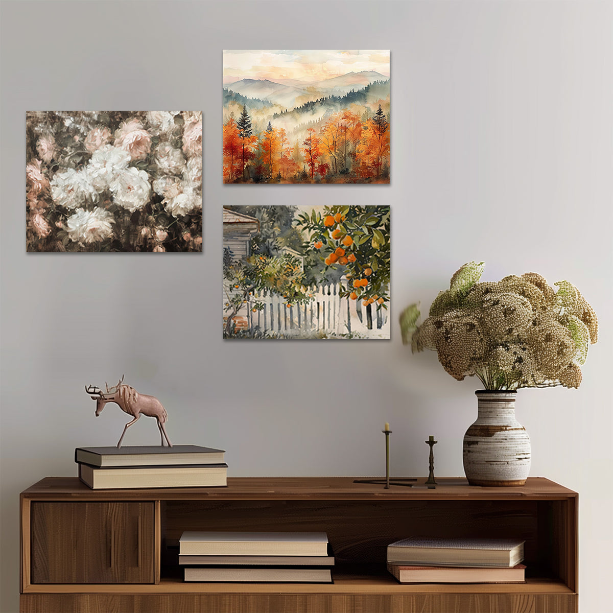Autumn Mountain Forest Watercolor Landscape Wall Art