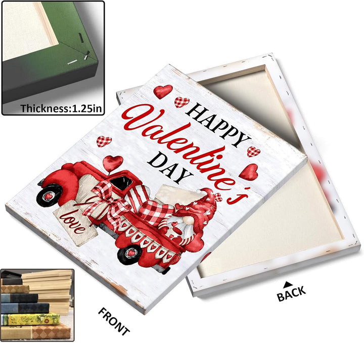 Valentine's Day Canvas Wall Art, Romantic Red Truck with Hearts