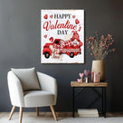 Valentine's Day Canvas Wall Art, Romantic Red Truck with Hearts