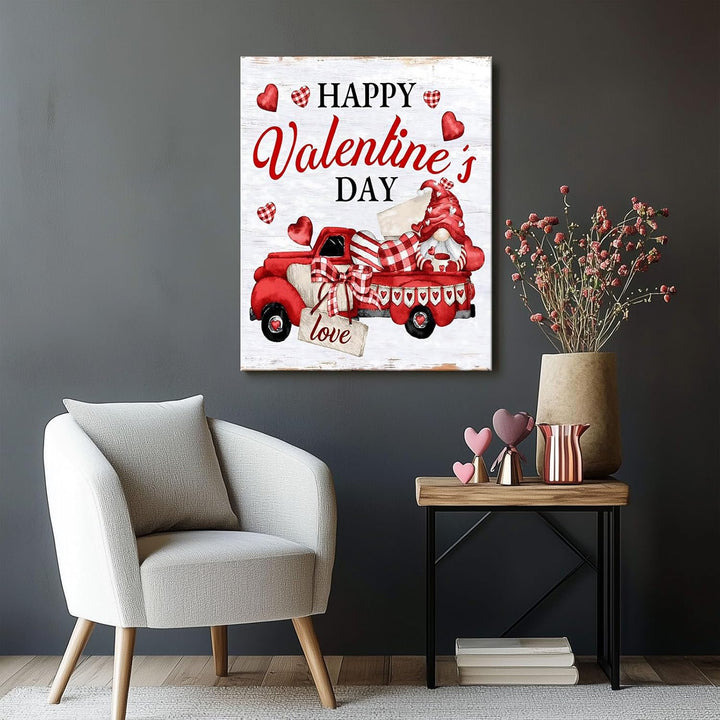 Valentine's Day Canvas Wall Art, Romantic Red Truck with Hearts