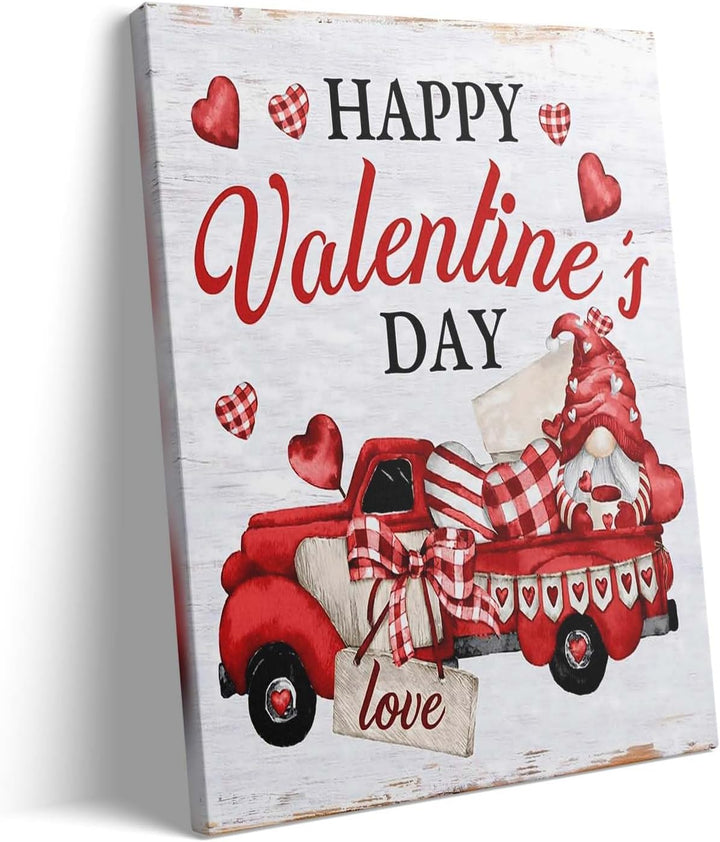 Valentine's Day Canvas Wall Art, Romantic Red Truck with Hearts