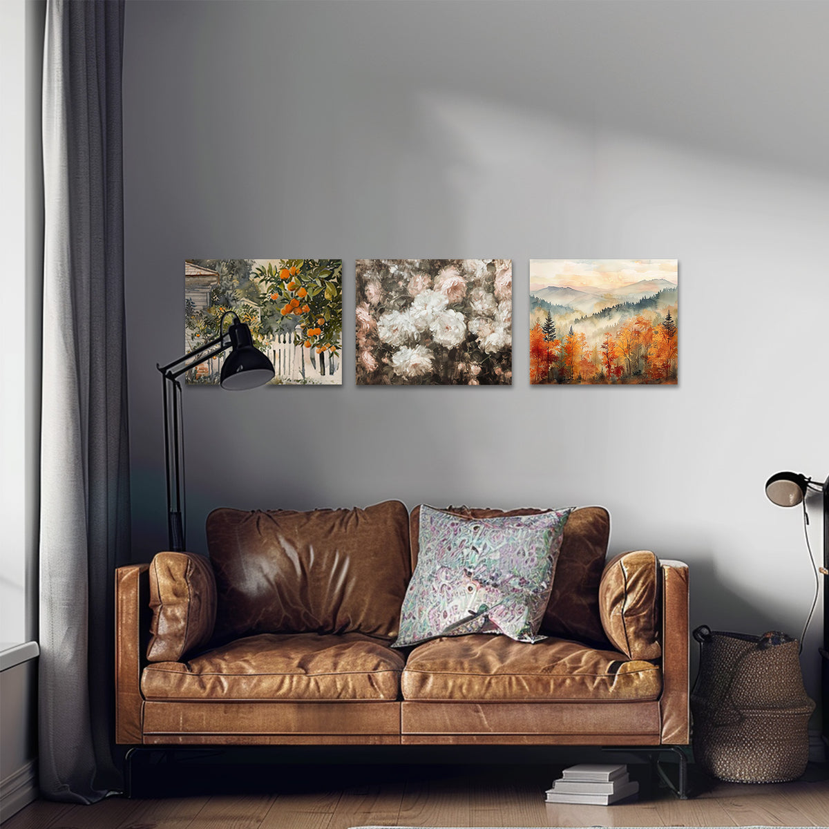 Autumn Mountain Forest Watercolor Landscape Wall Art