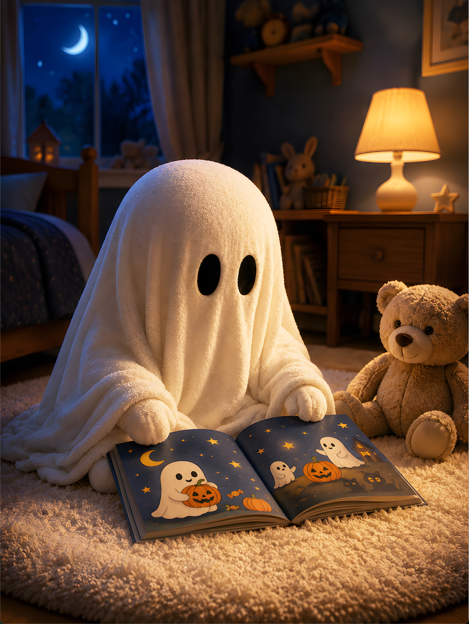 Little Ghosts & Candlelight Halloween Canvas Wall Art for Kids