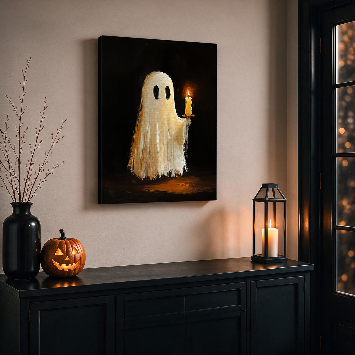Haunted Ghost Halloween Canvas Wall Art, Spooky Gothic Decor for Living Room, Bedroom and Entryway
