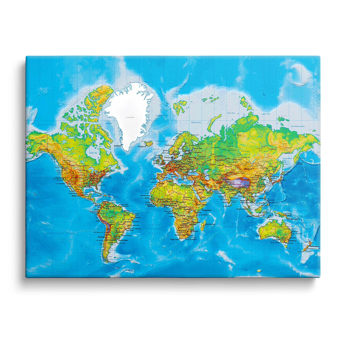 Classic Blue World Map Canvas Wall Art