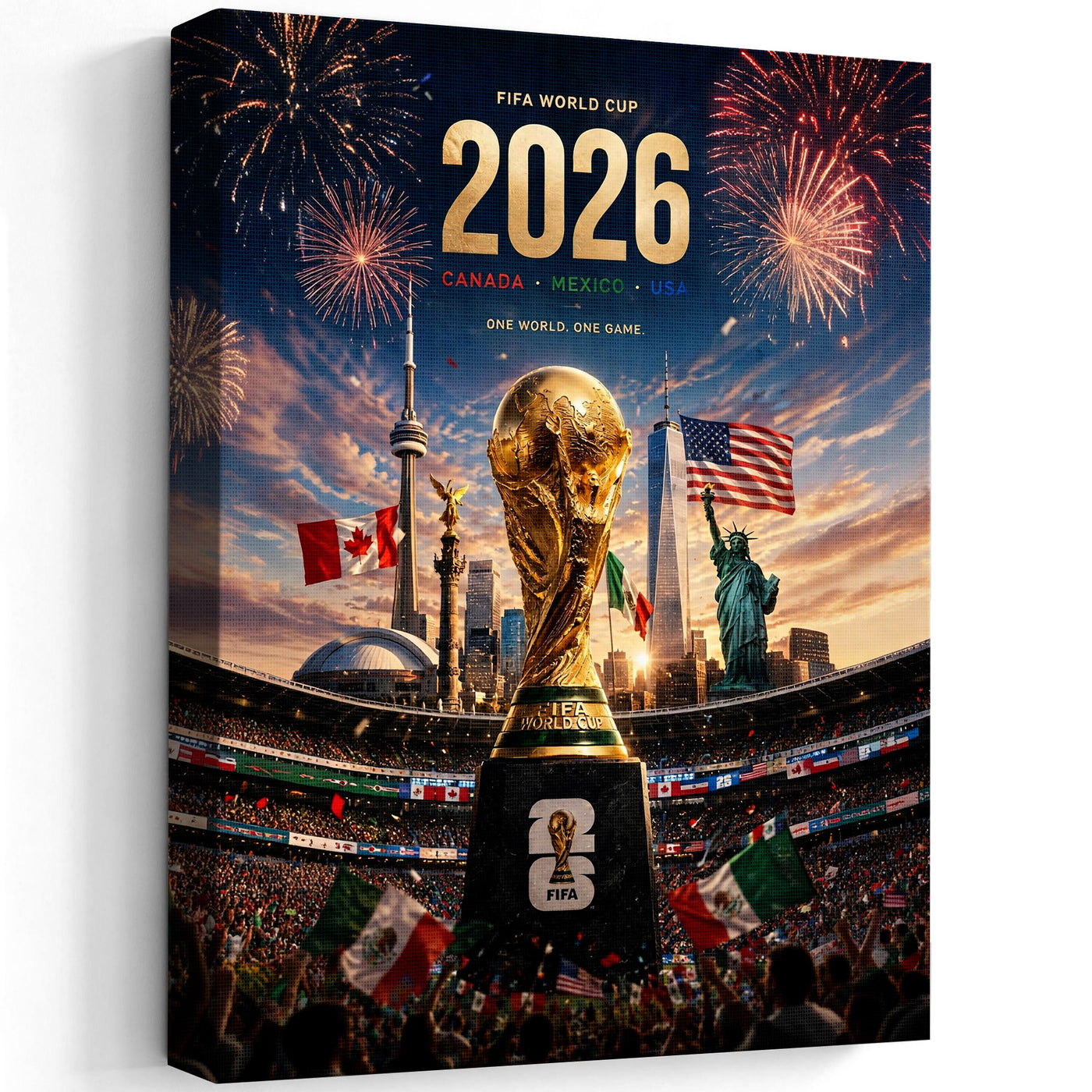 2026 World Soccer Canvas Wall Art – Canada Mexico USA Championship Stadium Print