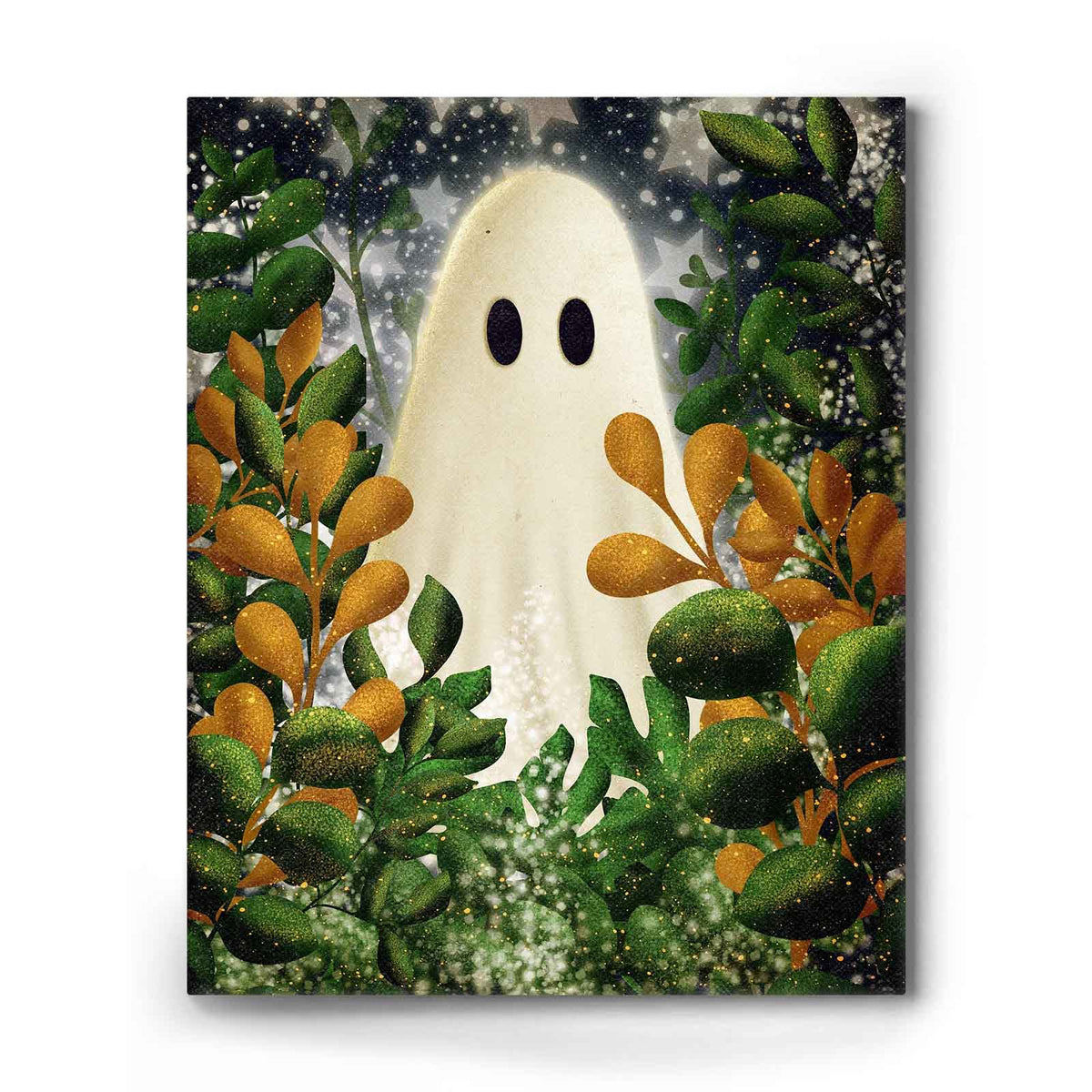 Cute Ghost Among Autumn Foliage Illustration Halloween Wall Art