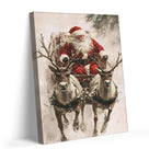 Santa Claus Sleigh with Reindeer Christmas Canvas Wall Art, Vintage Holiday Artwork for Living Room and Entryway