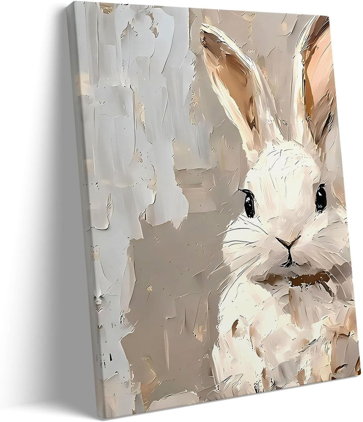 Framed Easter Canvas Wall Art, Vibrant Bunny Canvas Print Poster, Fresh Easter Bunny Painting Stylish Artwork Decoration Pictures Wall Decor for Kitchen Dorm Bedroom Living Room