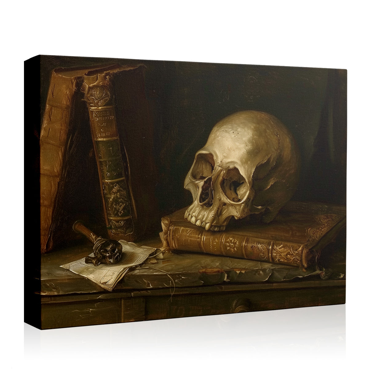 Gothic Skull and Antique Books Still Life Canvas Wall Art