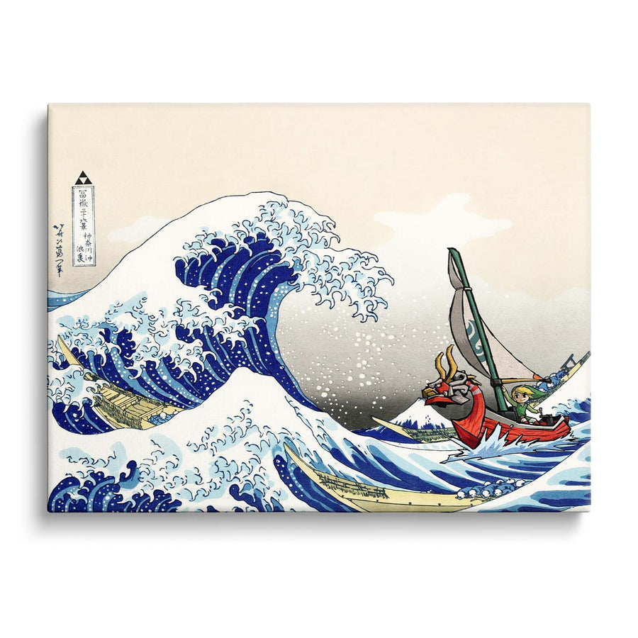 Japanese Wave Print with Fantasy Sailing Characters Great Wave Adventure Wall Art