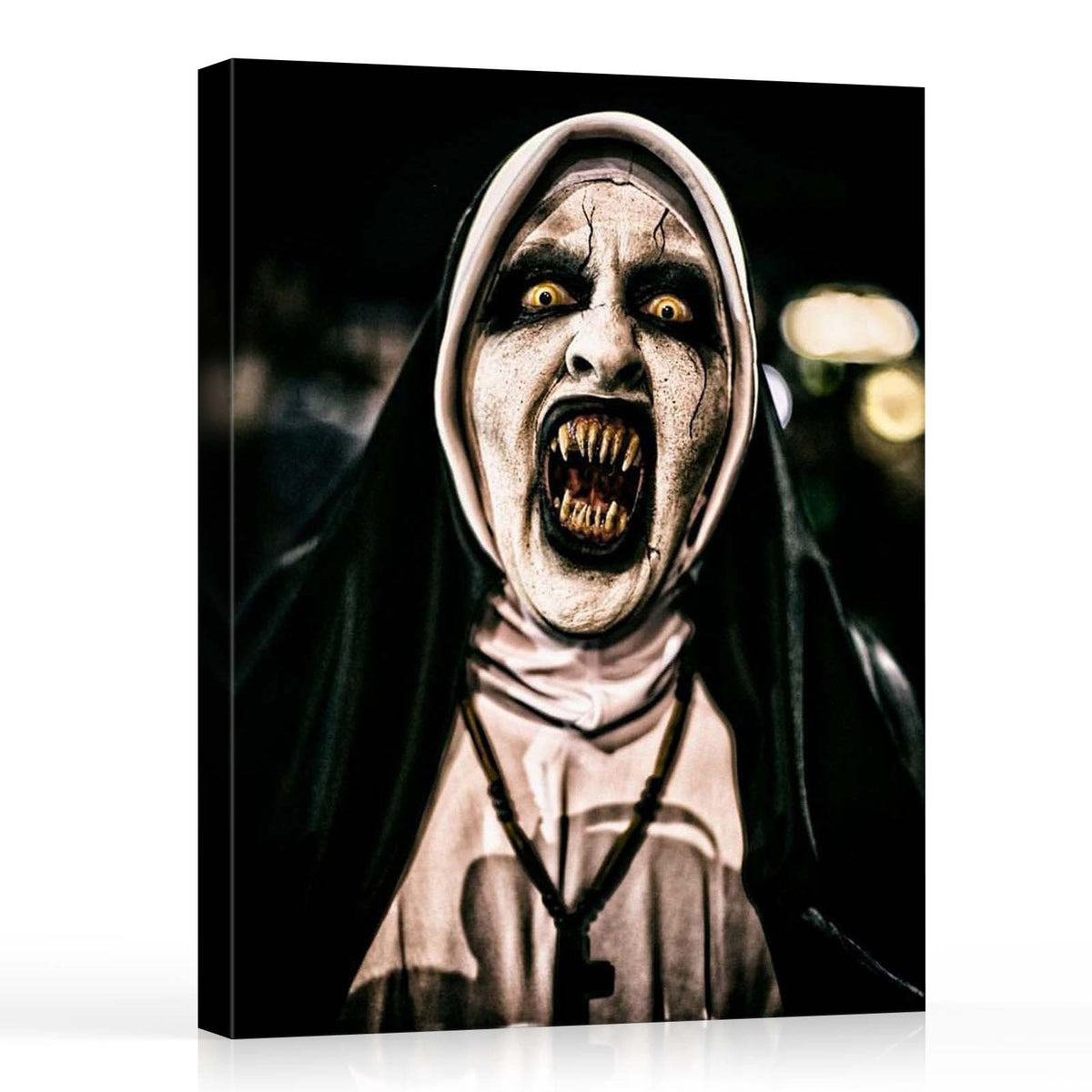 Demonic Nun Horror Halloween Canvas Wall Art – Terrifying Religious Horror Decor