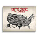 United States State Map Vintage Black and White U.S. Map Illustration Wall Art